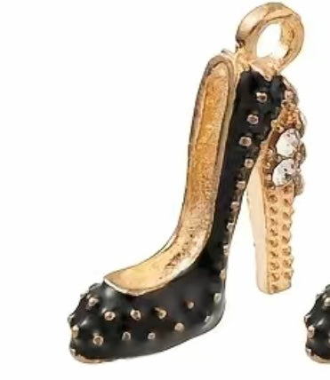 Black/gold high heel shoe with lobster clasp