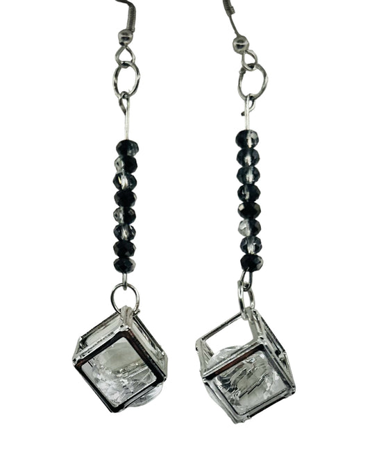 Black/clear crystals with silver crystal cube