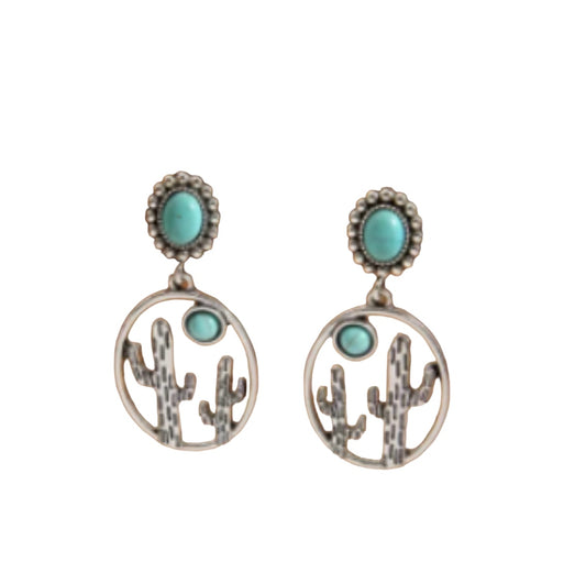 Cactus and turquoise round sterling plated