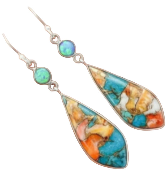 Salmon/turquoise color teardrops sterling plated