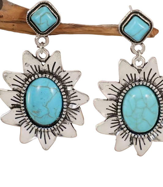 Sun style turquoise silver plated