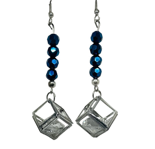 Dark blue crystals with silver crystal cube