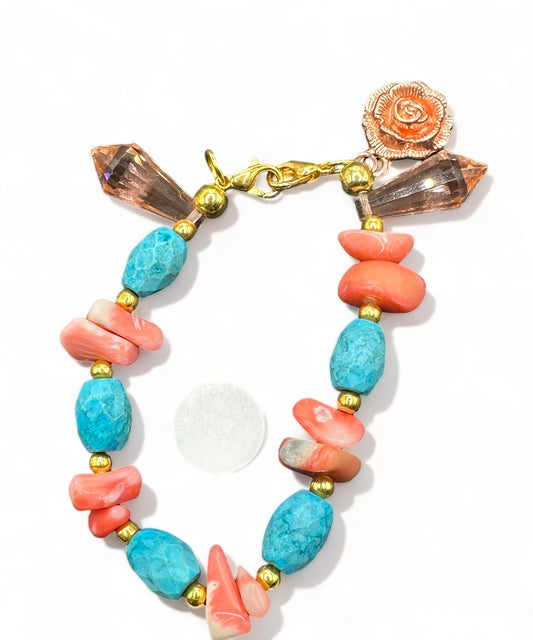 Turquoise ovals with salmon rocks